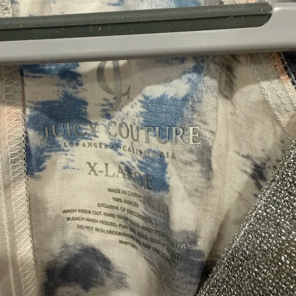 Juicy Couture Blue Pink Tie-Dye V-Neck Tunic with Metallic Trim - Picture 3 of 3